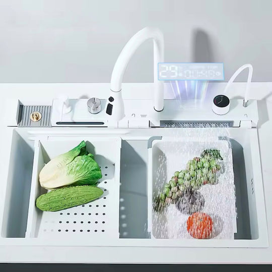 Naron Vessel Sink Inox with Faucet W75xD46cm White
