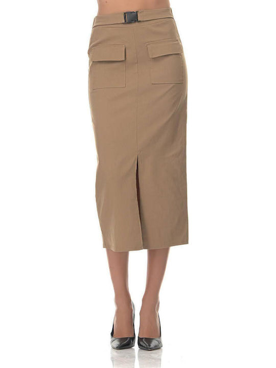Pencil Midi Skirt Beige