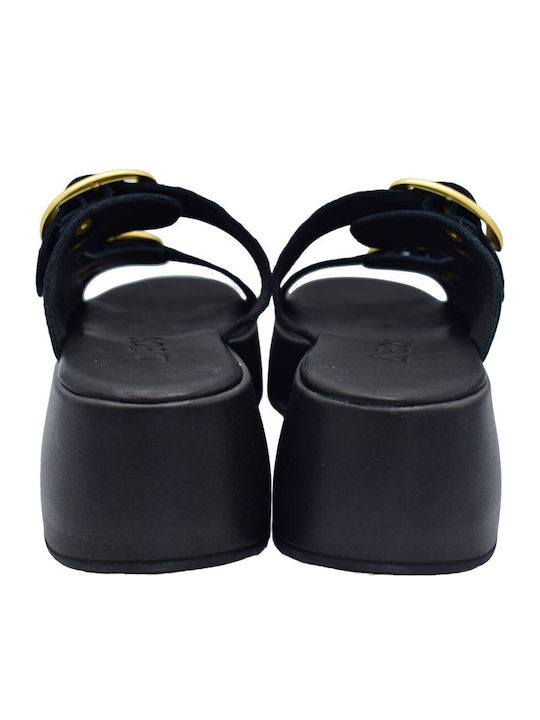 Women's Leather Platform Shoes Black