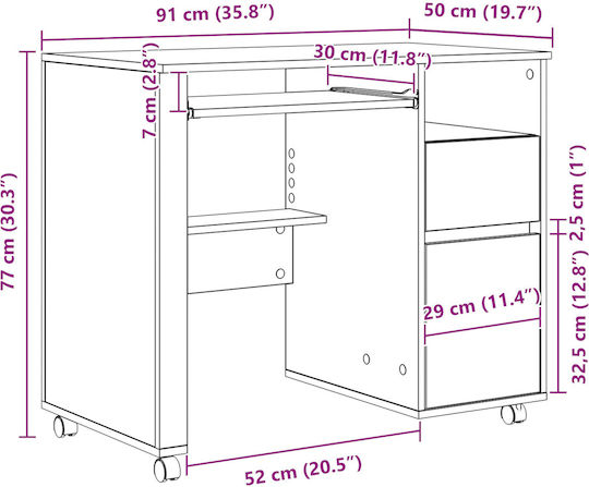 Computer Büro Holz Grey Sonoma 91x50x77cm