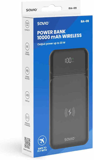 Savio BA-09 Power Bank 10000mAh με Θύρα USB-A και 2 Θύρες USB-C Μαύρο