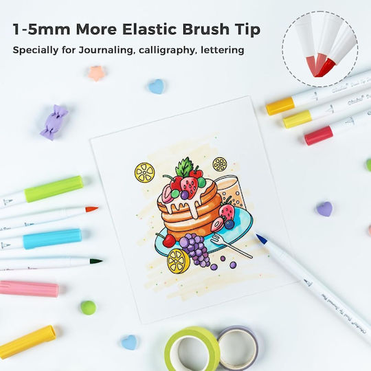 Ohuhu Water-Based Dual-Tip Journal Pens, Brush + Extra Fine, Water-Based Drawing Markers, Fine, 80-Color Set