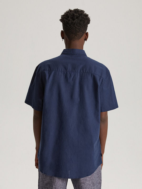 Diverse Kurzärmeliges Leinen Herrenhemd Marineblau