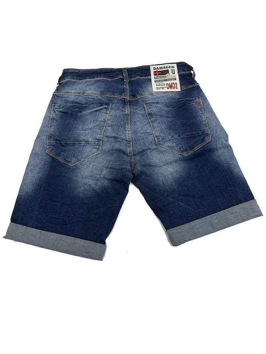 Ανδρική Bερμούδα Τζιν Φθορές Damaged Jeans Rs3a Mπλe
