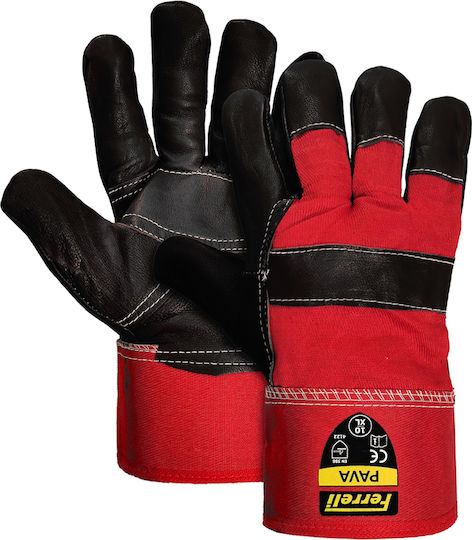 Ferreli Pava Gloves for Work Red Leather-Cotton 1pcs