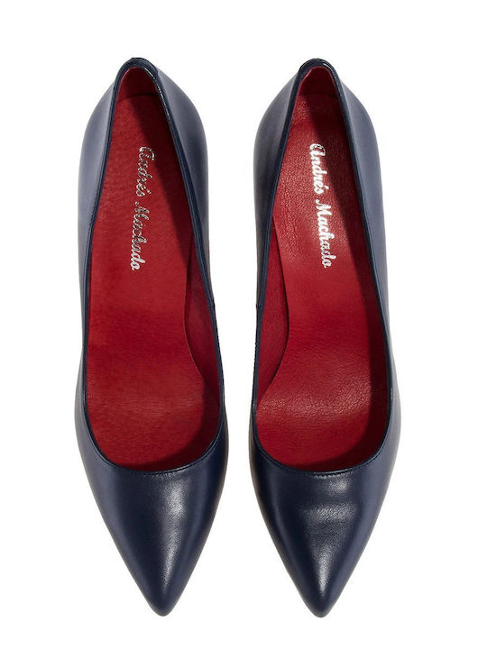 Leather Pointed Toe Stiletto Blue High Heels