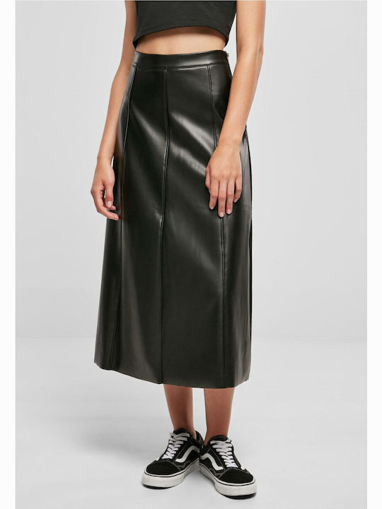 Leder Hoch tailliert Midi Rock Schwarz
