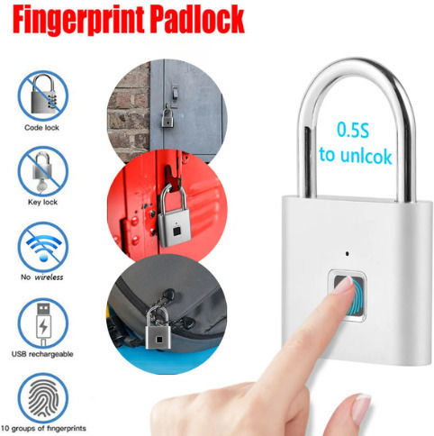Padlock Brass With Fingerprint Black 1pcs