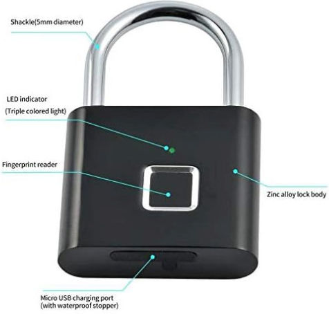 Padlock Brass With Fingerprint Black 1pcs