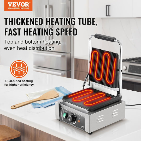 Vevor Commercial Sandwich Maker with Ribbed Top and Ribbed Bottom