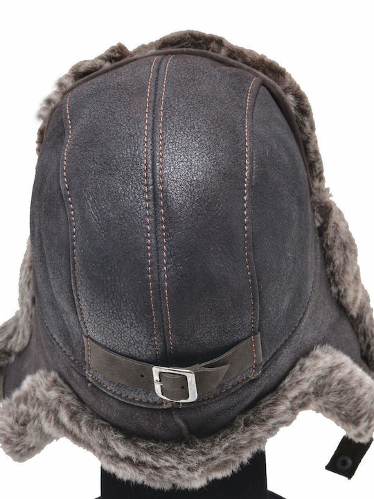 Leather 100 Leather Men's Hat Hat-pilot-1 Dark Brown