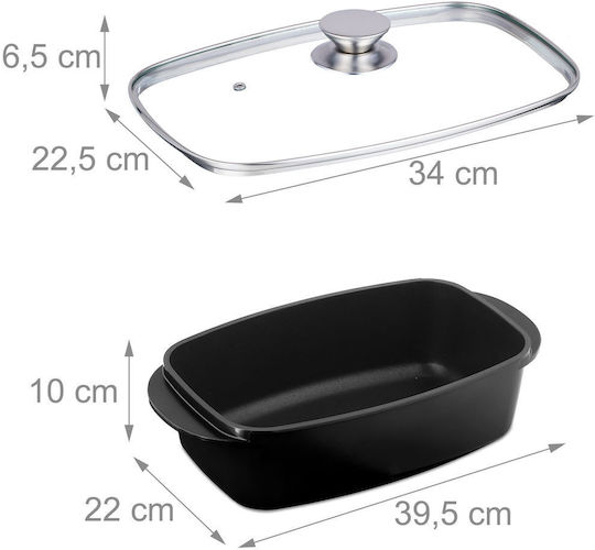 Relaxdays Oală Dreptunghiulară din Aluminiu cu Capac de Sticlă 16x39.5cm 1buc