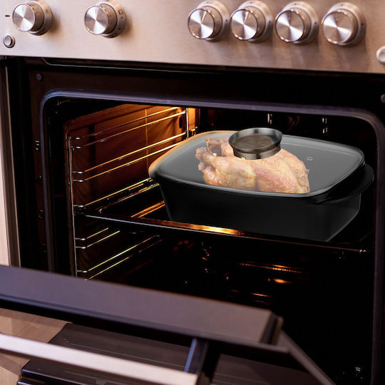 Relaxdays Oală Dreptunghiulară din Aluminiu cu Capac de Sticlă 5lt 1buc