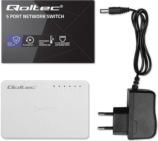 Qoltec 52247 Unverwaltet L2 Switch mit 5 Ports Gigabit (1Gbps) Ethernet