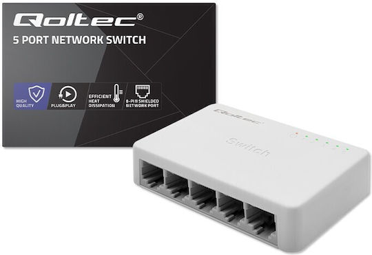 Qoltec 52247 Unverwaltet L2 Switch mit 5 Ports Gigabit (1Gbps) Ethernet
