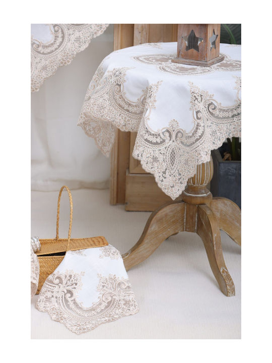 Liolios Home Checkered with Embroidery Set 5pcs Pls-7b027 Lt Coffee