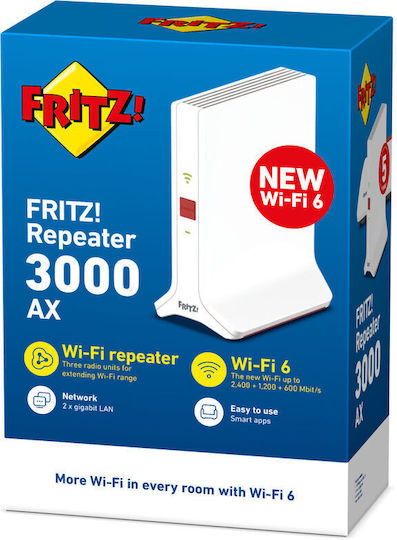AVM Fritz!Repeater 3000 AX Mesh WiFi Удължител Трибандов (2.4 и 5 и 5GHz) 3000Mbps с 2 Gigabit Ethernet