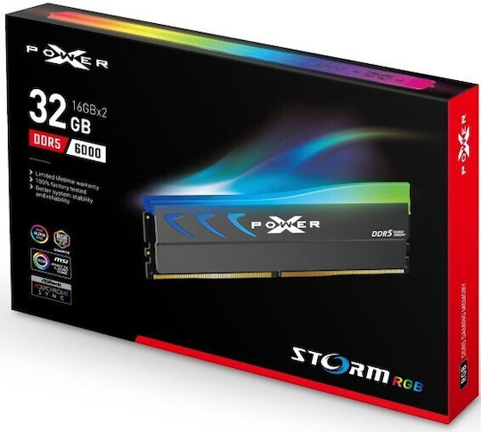 Silicon Power Storm RGB 32GB DDR5 RAM mit 2 Modulen (2x16GB) und Geschwindigkeit 6000 für Schreibtisch