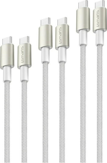 4smarts Type-c To Type-c Cables Premiumcord 60w Set 3 Pieces 0.5m+1.5m+3m White Silver