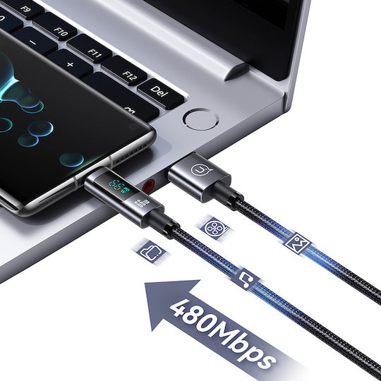 Usams Braided USB 2.0 Cable USB-C male - USB-A 66W Μαύρο 1.2m SJ673USB01