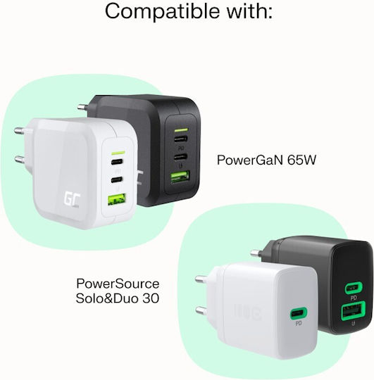 Green Cell Powerstream USB 2.0 Cable USB-C male - USB-C 100W PD Λευκό 1.2m