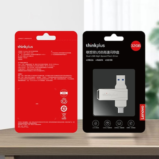 Lenovo ThinkPlus MU252 128GB USB 3.1 Stick cu conexiune USB-A & USB-C Gri