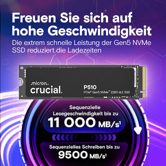 Crucial P510 SSD 1TB M.2 Type with PCI Express 5.0 Connection PS5 Compatible CT1000P510SSD8