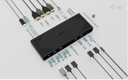 i-tec USB-C Docking Station με HDMI/DisplayPort 4K PD Ethernet και σύνδεση 2 Οθονών Μαύρο (CADUA4KDOCKPDB100)