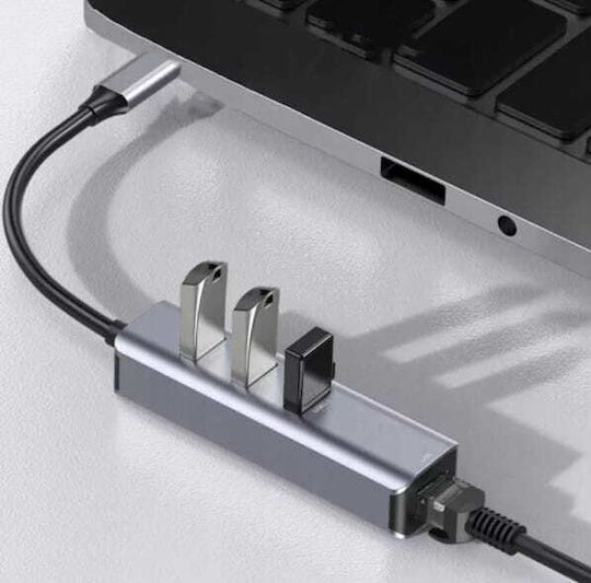 Zenwire USB Hub 10 Ports USB 3.0 with USB-C Connection Ethernet Gray