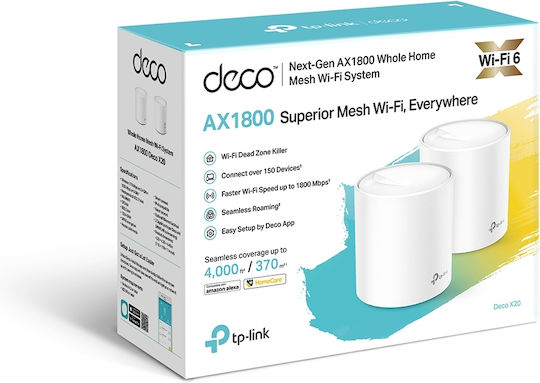 TP-LINK Deco X20 v1 WiFi Mesh Network Access Point Wi‑Fi 6 Dual Band (2.4 & 5GHz) in Double Kit