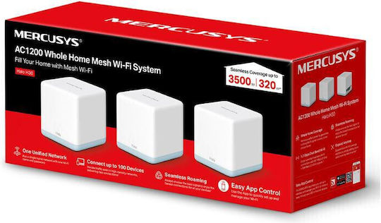 Mercusys Halo H30G v1 WiFi-Mesh-Netzwerk Zugriffspunkt Wi‑Fi 5 Dualband (2,4 & 5 GHz) in Dreifach-KIt