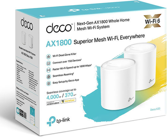 TP-LINK Deco X20 v1 WiFi Mesh Network Access Point Wi‑Fi 6 Dual Band (2.4 & 5GHz) in Double Kit