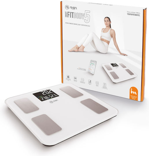 AMILA Fitbody 5 Smart Bathroom Scale with Body Fat Counter & Bluetooth White