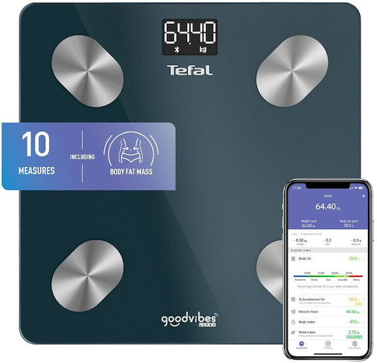 Tefal Goodvibes Life+ Smart Bathroom Scale with Body Fat Counter & Bluetooth Blue