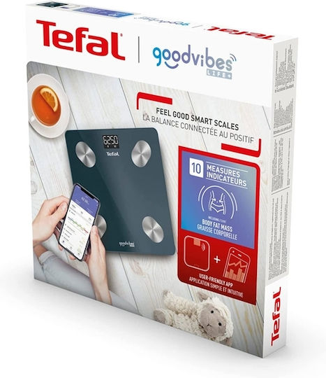 Tefal Goodvibes Life+ Smart Bathroom Scale with Body Fat Counter & Bluetooth Blue