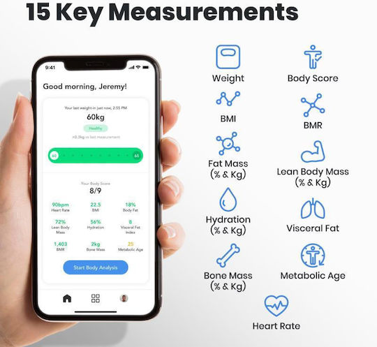 Sensori Smart Везна 180 kg с Анализ на Мазнини, Wi-Fi и Bluetooth, Черна
