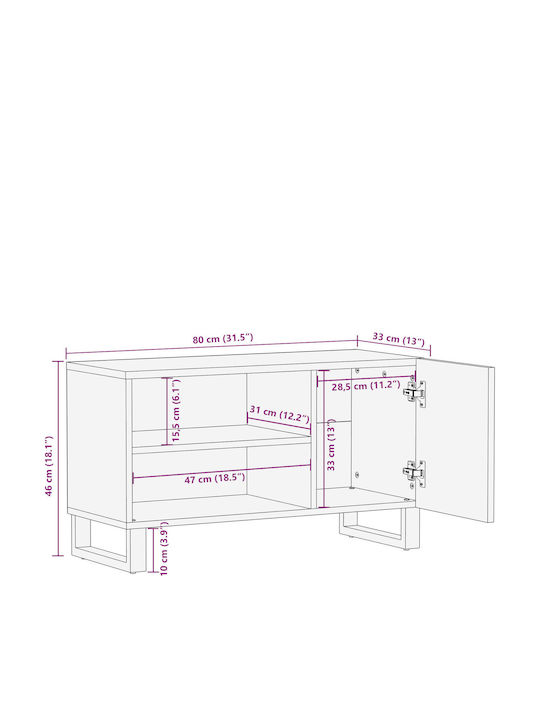 TV Stand Made of Metal & Solid Wood Brown L80xD31.5xH46cm