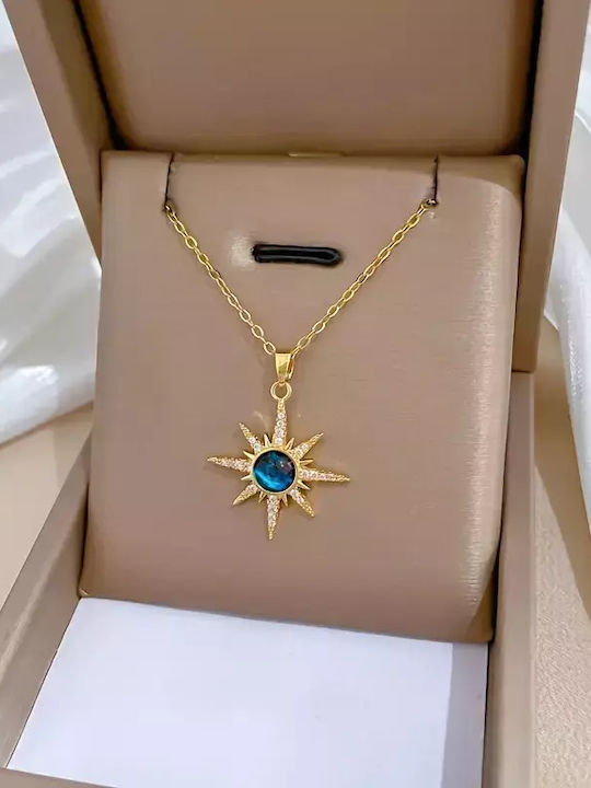 Halskette Mentaion Avant-garde Starburst Blau Falscher Zirkon Kette Edelstahlstahl Halskette Mentaion Avant-garde Starburst Blau Falscher Zirkon Kette Edelstahlstahl