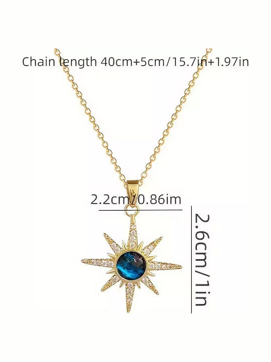 Necklace Pendant Avant-Garde Starburst Blue Imitation Zircons Stainless Steel Chain