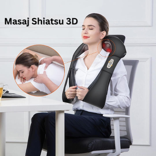 Pernă de masaj Shiatsu pentru gât, spate & picioare cu funcție de încălzire Negru