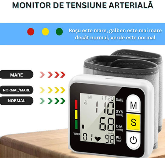 Tensiometru de Încheietură cu Afișaj LED cu Caractere Mari Măsurare Automată Detectare Puls Neregulat Validat Clinic Oscilometric Memorie pentru Ultima Valoare Măsurată Manșetă Reglabilă Portabil Husă de Protecție Inclusă Multicolor