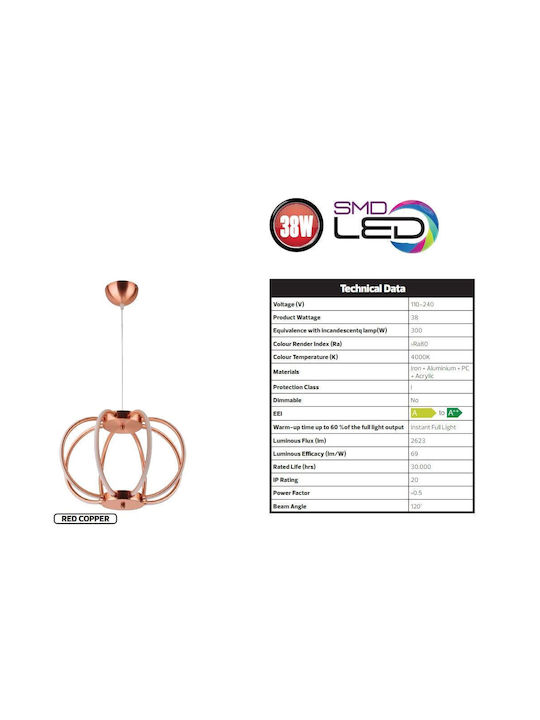 Lustră LED Phoenix Cupru Roșu 38 W Aluminiu 1200 X 420 Mm 4000 K 2548 Lm