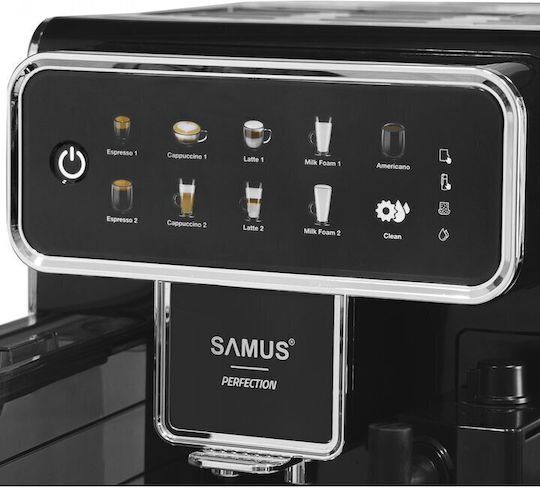 Samus Perfection Espressor Automat 1350W, Presiune 15 bar, pentru Cappuccino, cu Râșniță, Negru