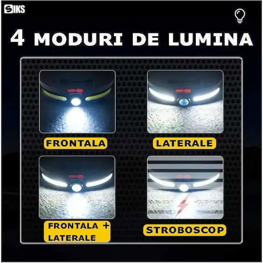 Lanternă frontală Siks Led Profesională, Unghi de Vizibilitate Larg 270 de Grade, Poziționare pe Frunte, Încărcare USB, 4 Moduri de Lumină, 3 Surse de Lumină de Intensitate Mare, 25 Leds, Pescuit Vânătoare Lucru, Indicator Baterie, Încărcare USB Js920 Negru