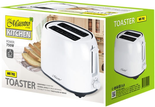 Maestro Φρυγανιέρα 2 Θέσεων 750W Λευκή
