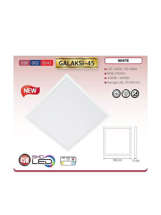 Panou LED Pătrat Galaksi-45 Lumină Rece 45W 60x60cm 3150 Lm Lumină Rece 6400K