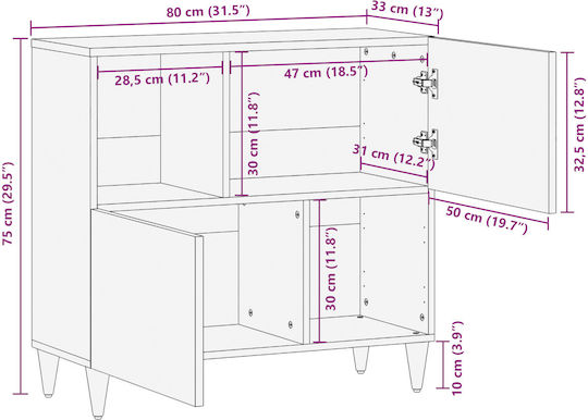 Μπουφές από Μασίφ Ξύλο Καφέ Μελί 80x33x75cm