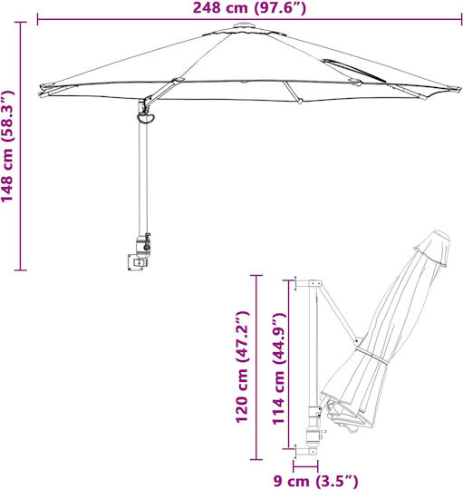 Wandmontierter Rundschirm aus Aluminium Hellblau F2.3xH1.48m