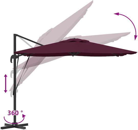 Hängender Aluminium-Burgunder Garten- und Terrassen-Sonnenschirm 2,5x2,5xHöhe 2,65 m