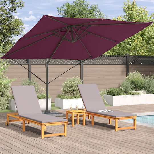 Hängender Aluminium-Burgunder Garten- und Terrassen-Sonnenschirm 2,5x2,5xHöhe 2,65 m